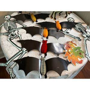 Vintage Halloween lot Japan Honeycomb Bats Skeleton Black Cat Die Cuts Beistle